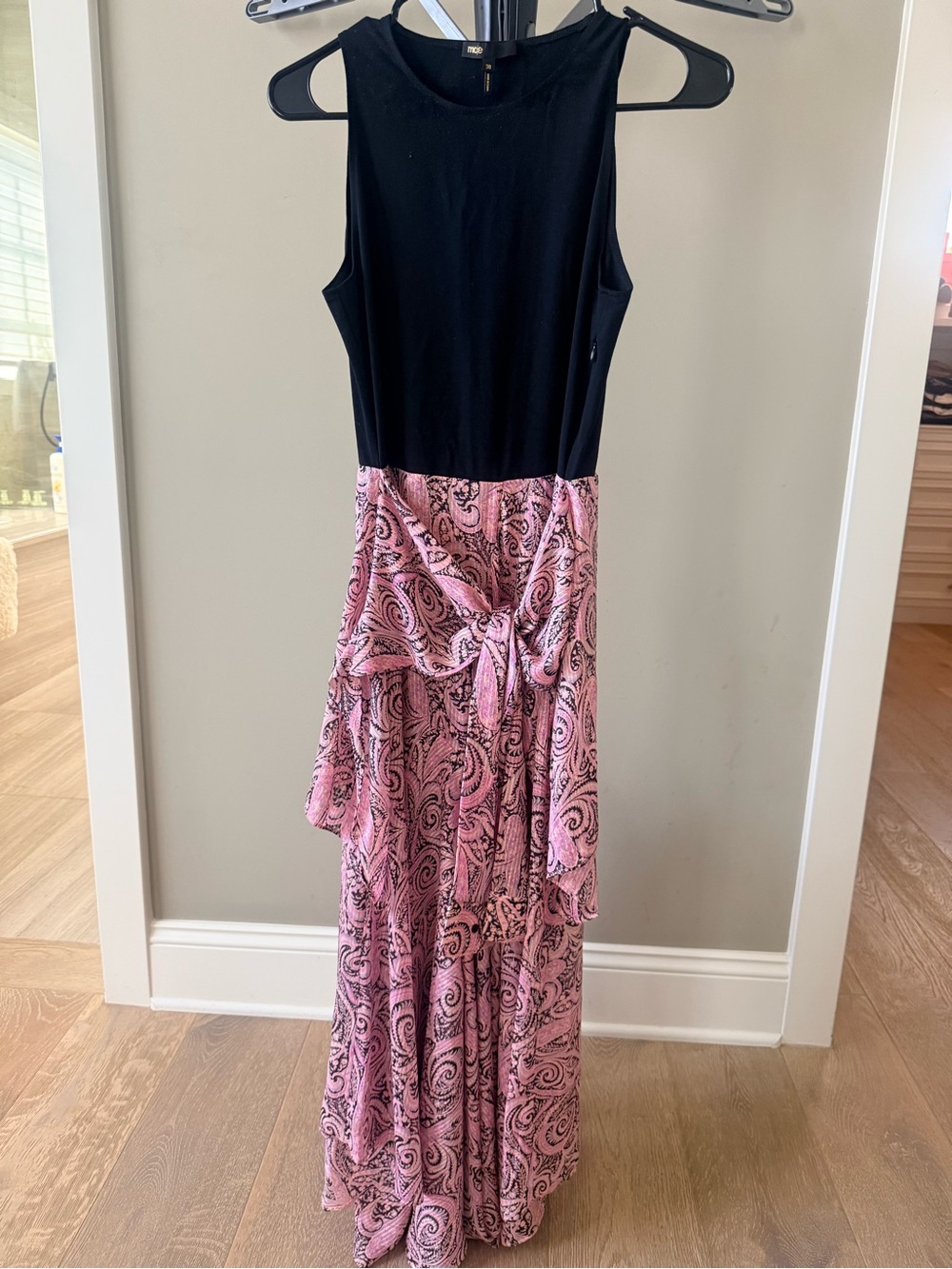 Sandro Black Bodice with Pink Paisley Maxi Skirt